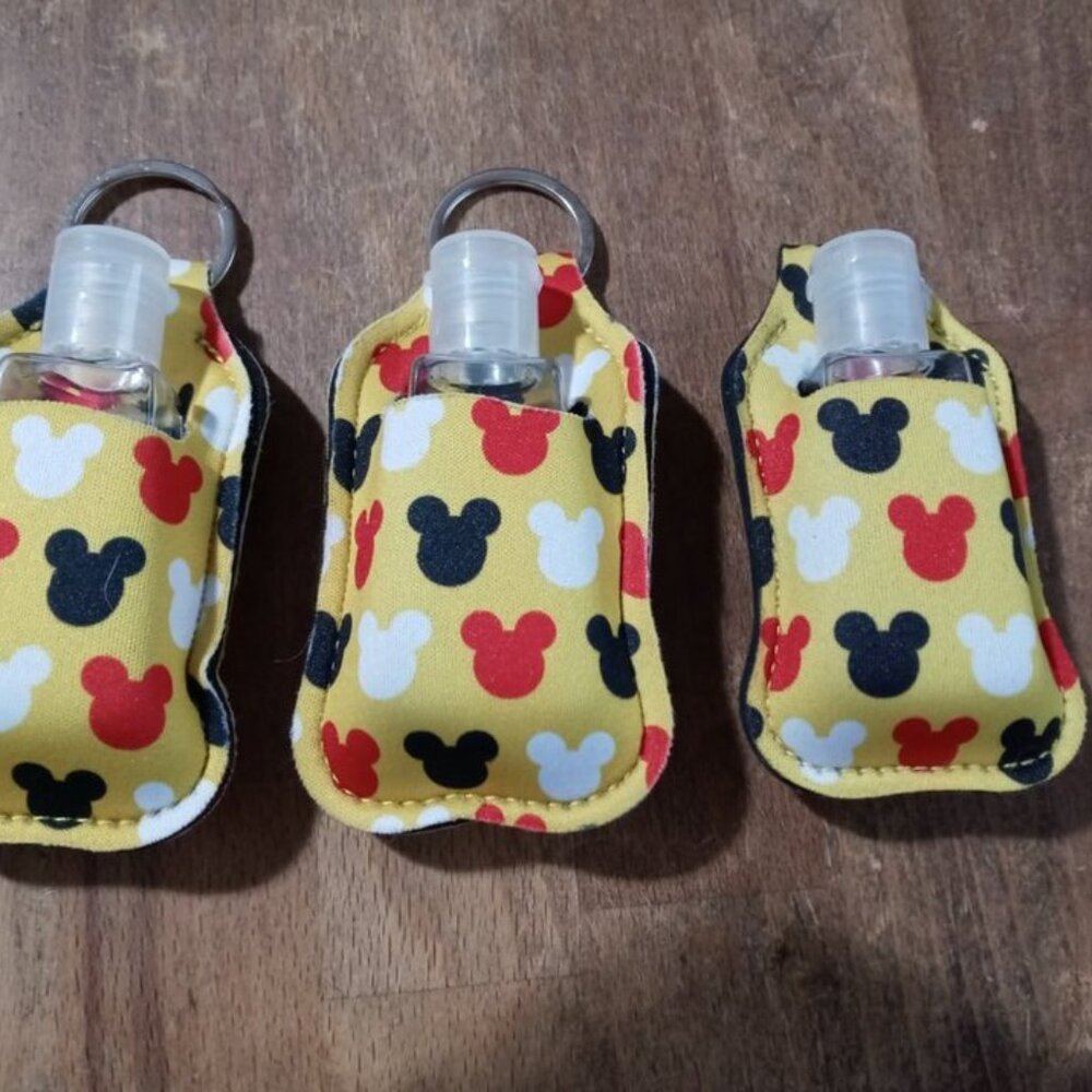 Disney Mickey Head Neoprene Sanitizer Holder Keychain (3 piece with bottles)